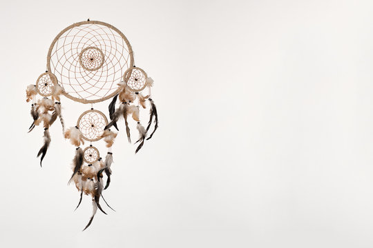 Dreamcatcher on Neutral Background with Negative Copy Space