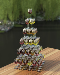 Tasting wine with palette in the form of a pyramid of red, roze © dimamoroz