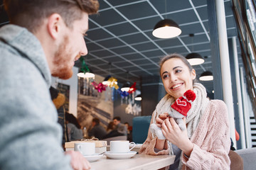 couple in love on a date in cafe in Valentines day