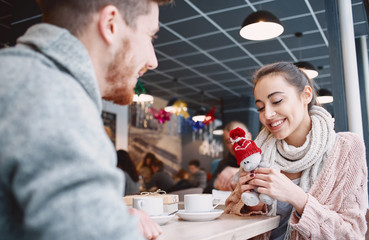 couple in love on a date in cafe in Valentines day