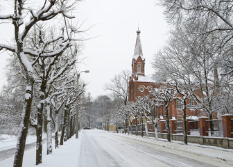 Winter landscape in the city.