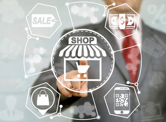 Store shopping web computer online business concept. Store trolley icon buy internet shop market supermarket marketing mobile technology