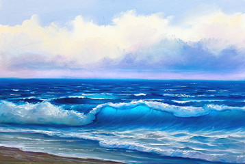 Naklejka na ściany i meble Seascape painting .Sea wave.
