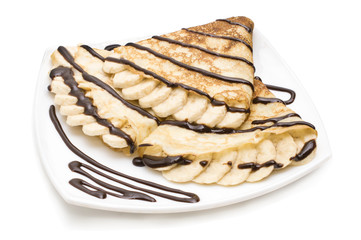 Crepes with bananas and cream