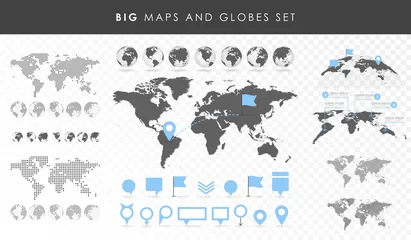 Fototapeten Big set of maps and globes. Pins collection. Different effects. Transparent Vector illustration © vectorplus
