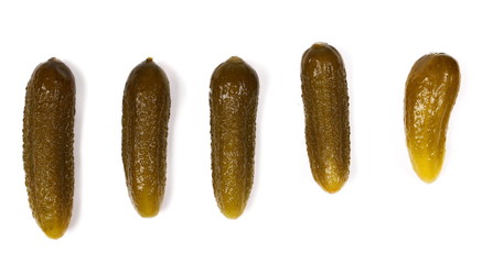 set pickled cucumber isolated on white background