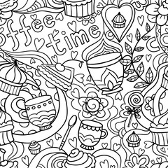 Doodle seamless pattern about coffee or tea time - coffee, tea