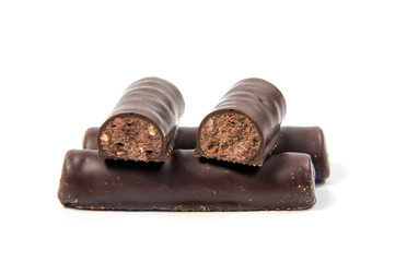 Chocolate candies isolated on white background.