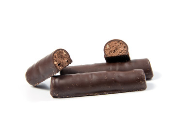 Chocolate candies isolated on white background.