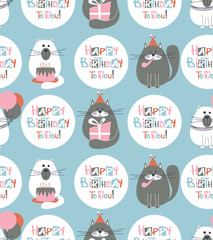 Birthday Cats Seamless Pattern