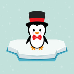 penguin with hat on ice