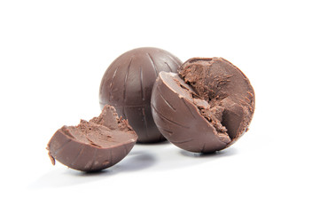 Chocolate candies isolated on white background.