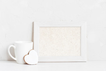 Horisontal empty white wooden frame