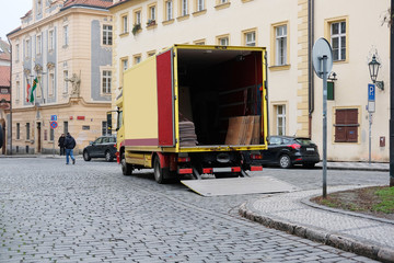 Prague, Czechia - November, 21, 2016: truck in a center of Prague, Czechia