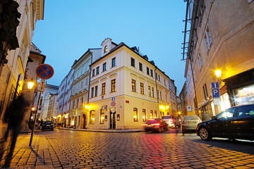 Prague, Czechia - November, 21, 2016: Night street in a center of Prague