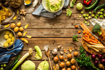 Rustic kitchen, cooking - preparing autumn (fall) vegetables