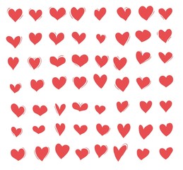 Collection of vector hand drawn heart silhouettes