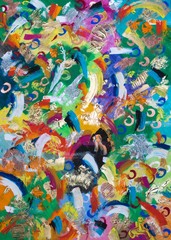 Buntes Gemälde von Carola Vahldiek, Gouache und Acryl, Muster, Hintergrund