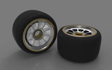 Naklejka na ściany i meble Sport racing tires with rims.