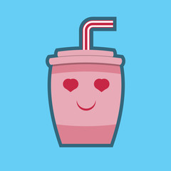 glass in love, cartoon character, eyes, mouth, face, tasty drink