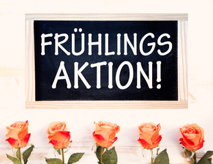 roses and chalkboard with german words for Spring Sale