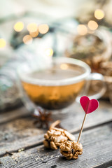Valentine's day still life with tea and a heart