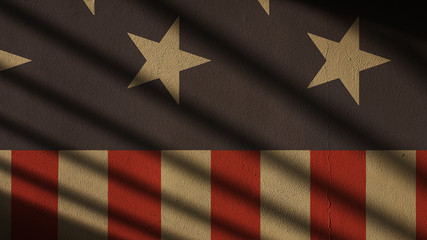 Usa Flag on Concrete with Gate Shadow. Stars and Stripes