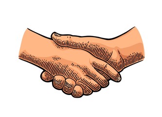 Handshake. Vector color vintage engraving