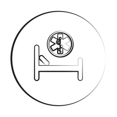 Black ink style Hospital Bed icon with circle