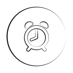 Black ink style Alarm Clock icon with circle