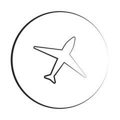 Black ink style Airplane icon with circle