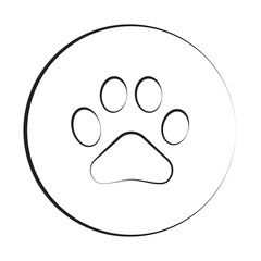 Black ink style Paw Print icon with circle