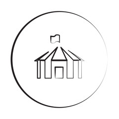 Black ink style Party Tent icon with circle