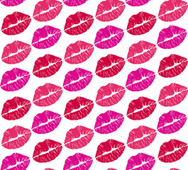 Seamless lipstick print pattern. Makeup wallpaper background. Seamless kiss pattern. xoxo.