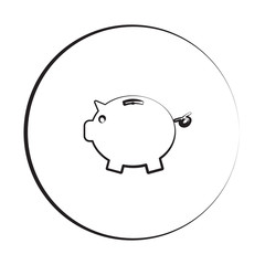 Black ink style Piggy Bank icon with circle