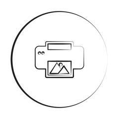 Black ink style Photo Printing icon with circle
