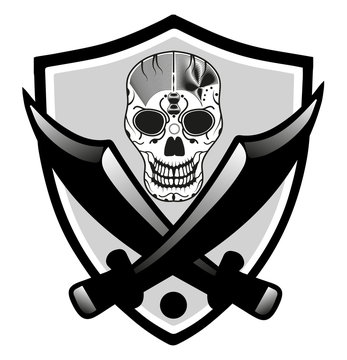 Vector illustration of a schield with skull and crossed steel swords, scudo con teschio e spade vettoriali