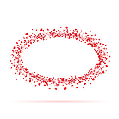 Romantic oval frame with small red hearts and lights on white background. Vector illustration.