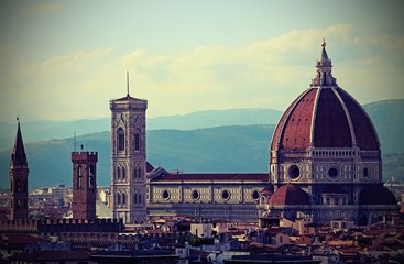 Fototapeta na wymiar FLORENCE Italy the dome called Cupola del Brunelleschi and Bell