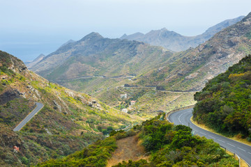 Winding and narrow road in Anaga Mountains, Tenerife, Spain, Europe