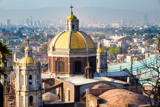 View of Mexico City from the Hill of Tepeyac with the Basilica of Guadalupe on the foreground