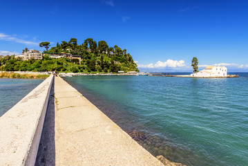 Kanoni, the most visited place in Corfu, a view from causeway.  Greece.
