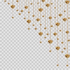 Gold glitter valentine hearts on transparent background. Luxury Elegant sparkle layout template design. Vector Illustration. Love concept. Cute wallpaper. Good idea for Wedding and Valentines day card