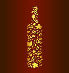 Decorative vector wine bottle of grape bunches and grape leaves - 133704832