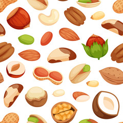 Seamless pattern with illustrations of nuts vector.
