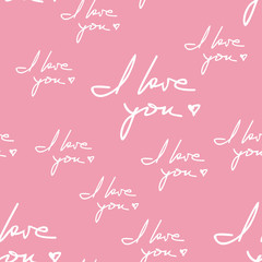 I Love You Hand Written Phrase Seamless Pattern