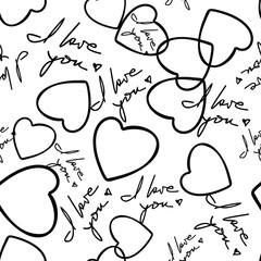I Love You Phrase and Hearts Seamless Pattern