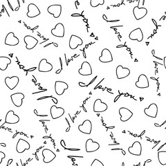 I Love You Phrase and Hearts Seamless Pattern