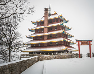 Reading, Pennsylvania Pagoda in snowstorm