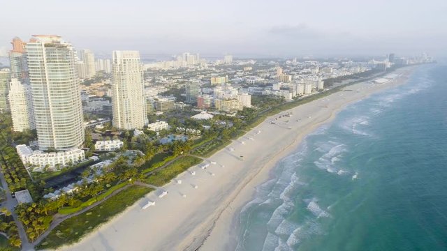 South Beach Miami Drone Above Atlantic Ocean Aerial Perspective of City